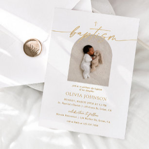 Elegan Arch Photo Baptism & Christening Foil Invitation
