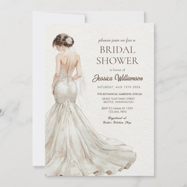 Elegan Beige Brown Bride Wedding Bridal Shower Invitation (Front)