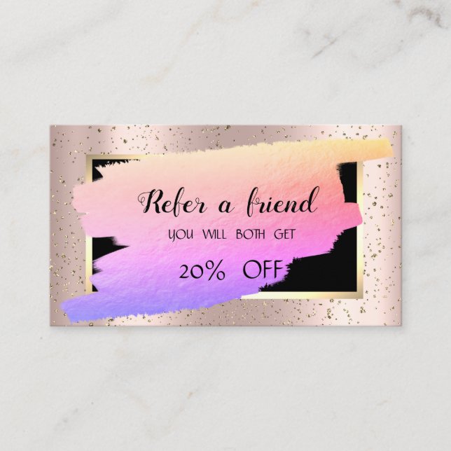 Elegan Gold Confetti,Ombre Brush Stroke Rose Gold Referral Card (Front)