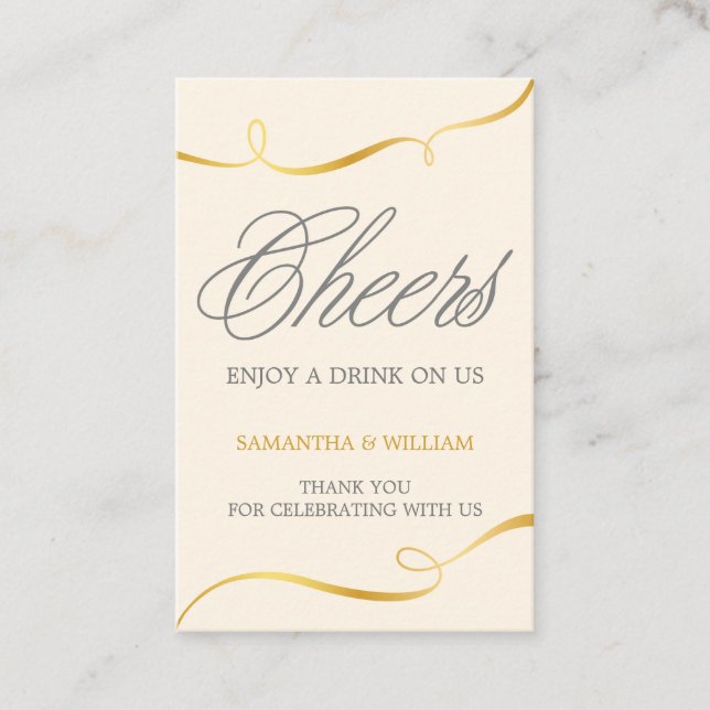 Elegan Gold Wedding Drink Ticket | Custom Color (Front)