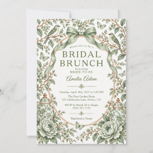 Elegan Green Chinoiserie Floral Bridal Brunch Invitation