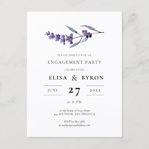 Elegan lavender engagement party invitation postcard