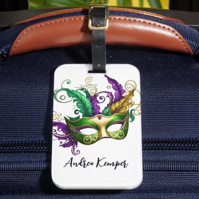 Elegan Mardi Gras Mask Luggage Tag (Front Insitu 2)