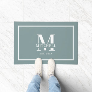 Elegan Monogrammed Sage Green Custom Family Name Doormat