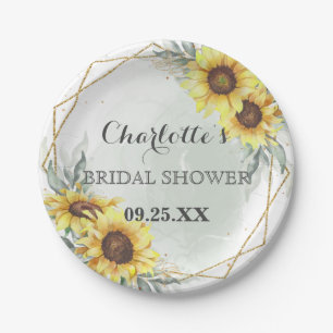 Elegan Watercolor Sunflower Greenery Bridal Shower Paper Plates