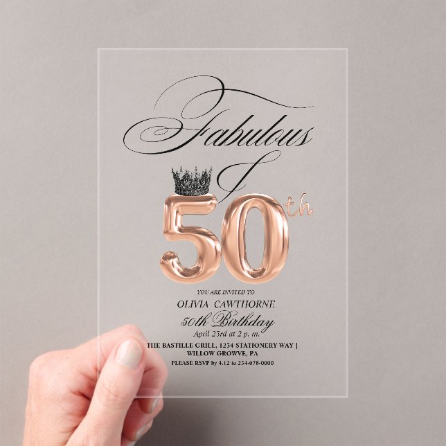 Elegance 50th & Fabulous Birthday  Acrylic Invitations (Insitu (Handheld))