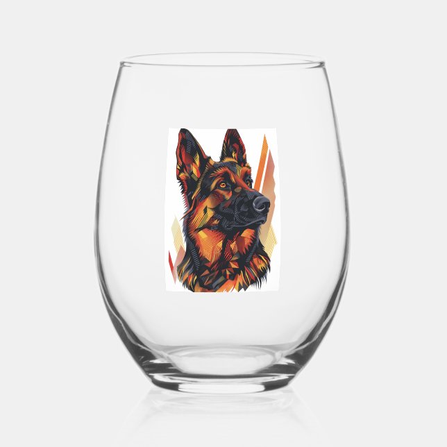 Elegance and Canine Grace German Shepherds Stemless Wine Glass (Front)