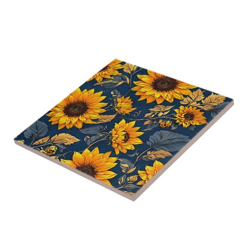 Elegance Artistry and Pure Sunshine Sunflowers  Ceramic Tile
