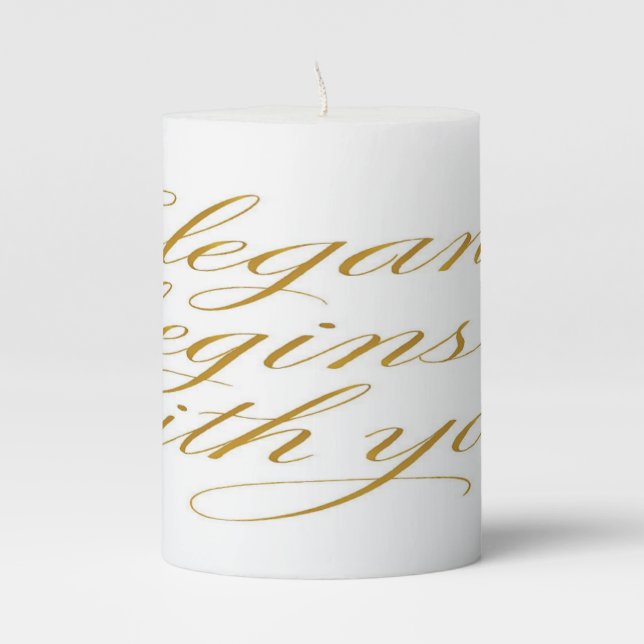  Elegance Begins With You: Motivational Quote Pillar Candle (Front)