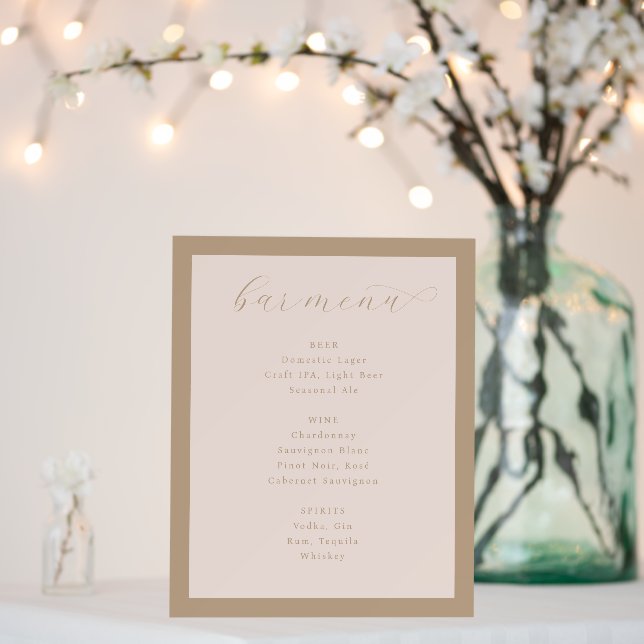 Elegance Beige Calligraphy Bar Menu Foam Board (In Situ (Wedding))