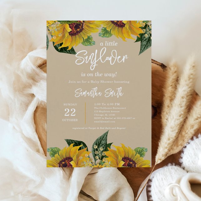 Elegance Beige Rustic Sunflower Baby Shower Invitation (Elegance warm tones Rustic Sunflower Baby Shower)