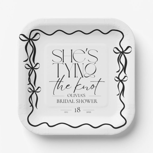 Elegance Black Bow Bridal Shower Paper Plates (Front)