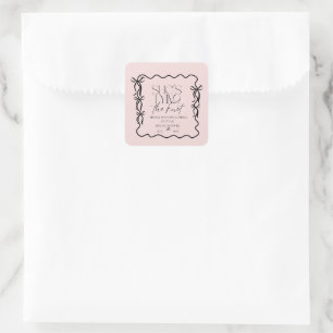 Elegance Black Bow Bridal Shower Square Sticker