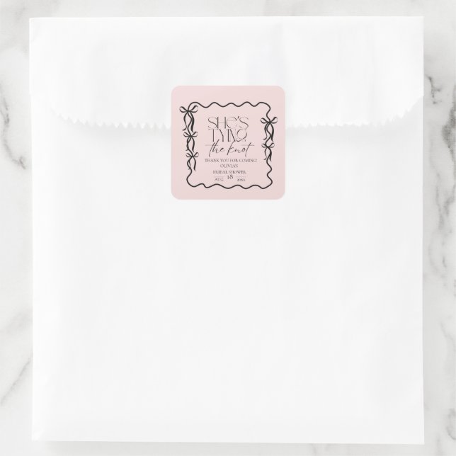 Elegance Black Bow Bridal Shower Square Sticker (Bag)
