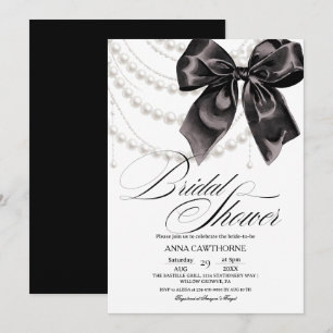 Elegance Black Bow Pearls Bridal Shower Acrylic Invitation
