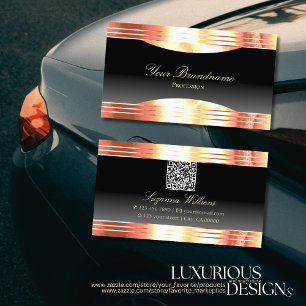 Elegance Black with Rose Gold Borders and QR Code Business Card