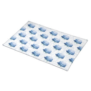 Elegance Blue Peony Botanical Wrapping Paper Cloth Placemat