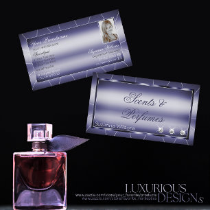 Elegance Blue Stylish with Faux Diamonds and Photo Business Card