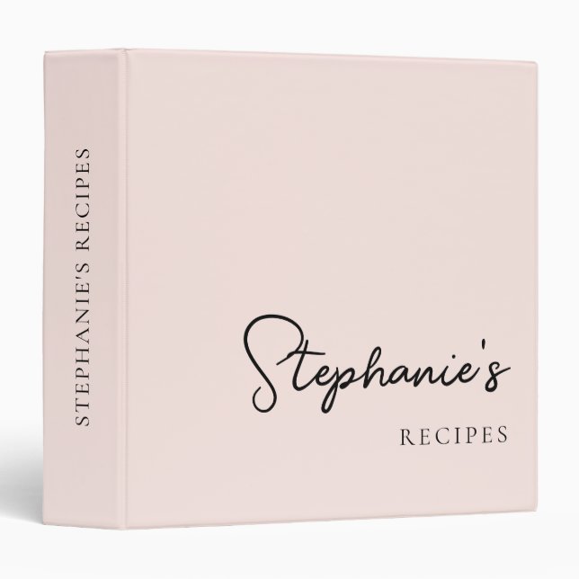 Elegance Blush Monogram Script Cookbook Recipe  3 Ring Binder (Front/Spine)