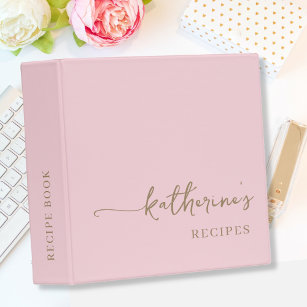 Elegance Blush Pink Monogram Cookbook Recipe  3 Ring Binder