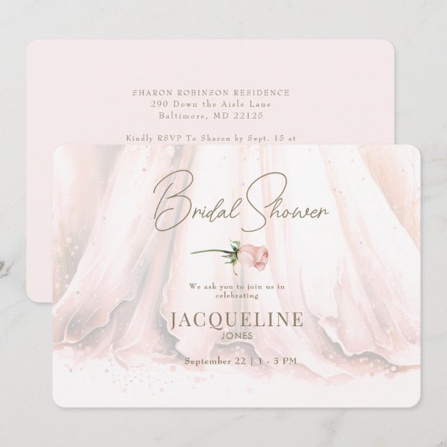 Elegance Blush Rose Wedding Dress Bridal Shower Invitation (Front/Back)