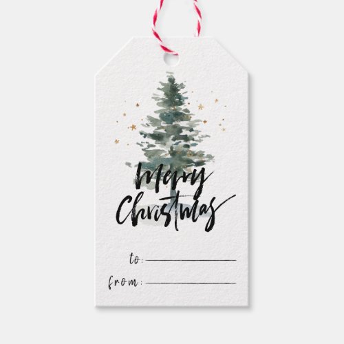 Elegance Brush Script Merry Christmas  Pine Tree Gift Tags
