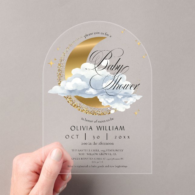 Elegance Celestial Baby Shower Gender neutral Acrylic Invitations (Insitu (Handheld))