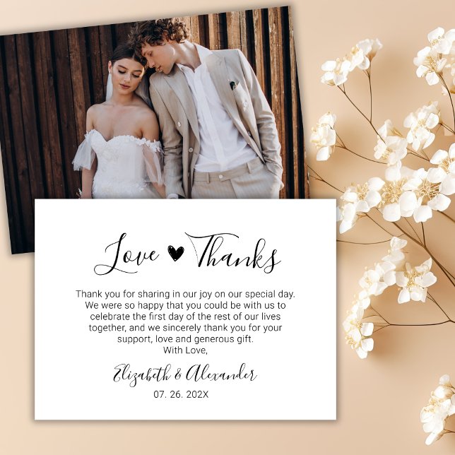 Elegance Chic Heart Script Wedding Photo Thank You Note Card (Creator Uploaded)