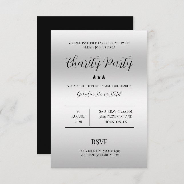 Elegance & Class Silver Charity Party Invitation (Front/Back)