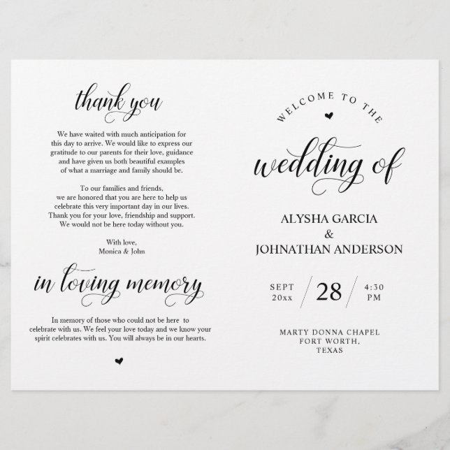 Elegance Classy Wedding Ceremony Foldable Program (Front)
