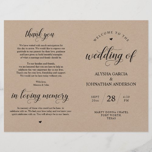 Elegance Classy Wedding Ceremony Foldable Program