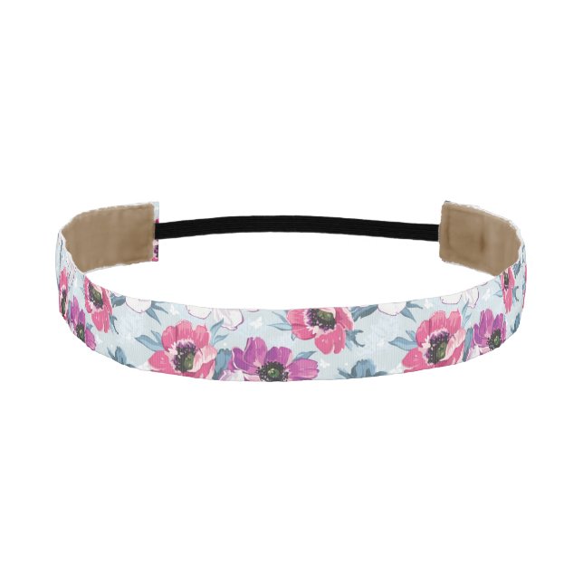 Elegance color flowers pattern on blue athletic headband (Front)