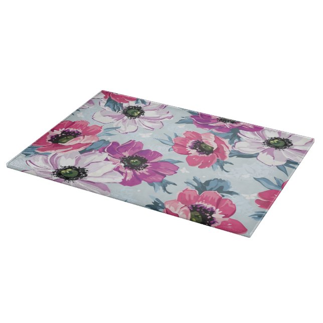 Elegance color flowers pattern on blue cutting board (Corner)