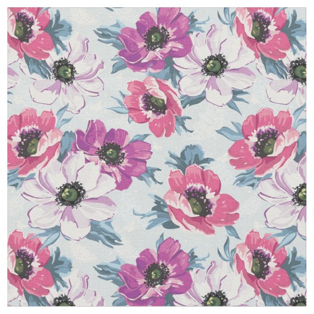 Elegance color flowers pattern on blue fabric (Close Up)