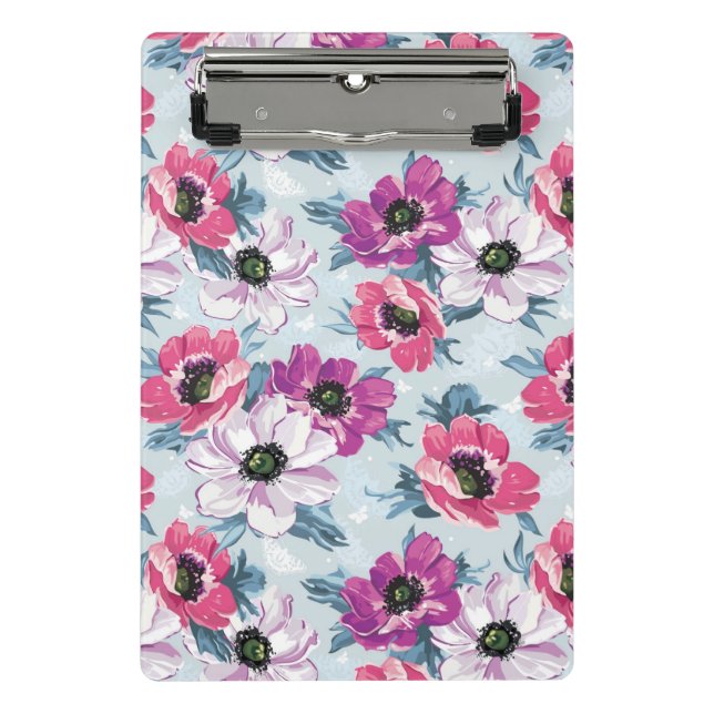 Elegance color flowers pattern on blue mini clipboard (Front)