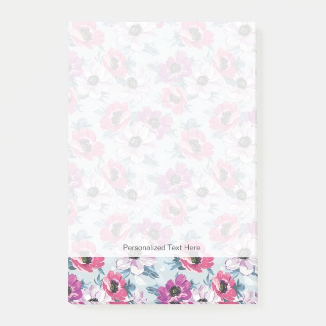 Elegance color flowers pattern on blue post-it notes (Front)