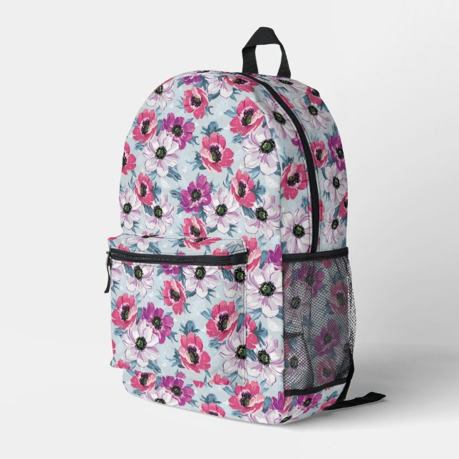 Elegance color flowers pattern on blue printed backpack (Back Corner Right)