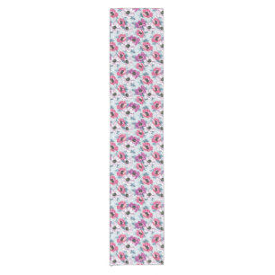 Elegance color flowers pattern on blue short table runner