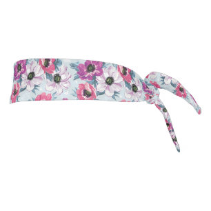 Elegance color flowers pattern on blue tie headband