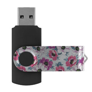 Elegance color flowers pattern on blue USB flash drive
