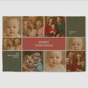 elegance cute family Photos collage Christmas Fiber Doormat