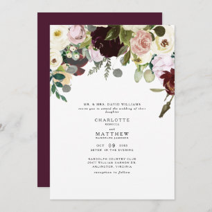 Elegance Dusty Rose & Burgundy Floral Wedding Invitation