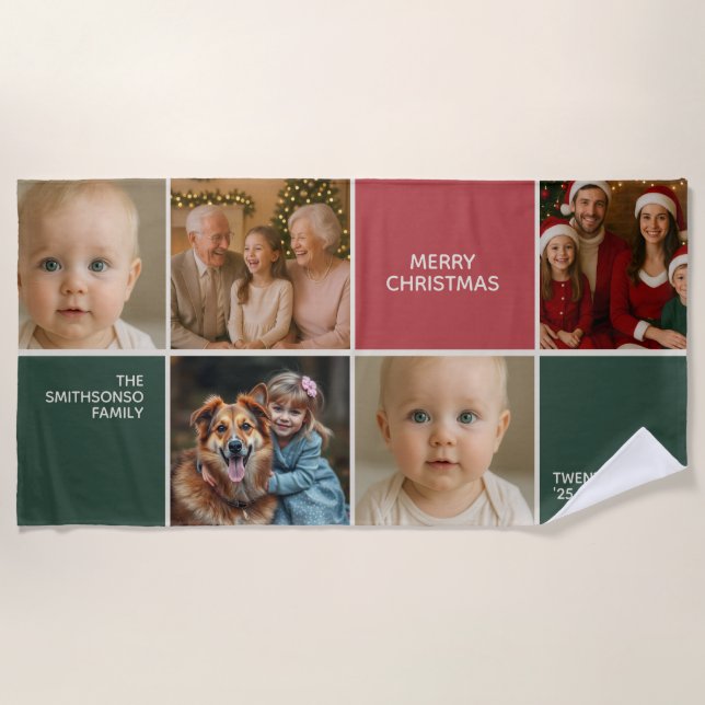 elegance family Photos collages merry Christmas Beach Towel (Front)