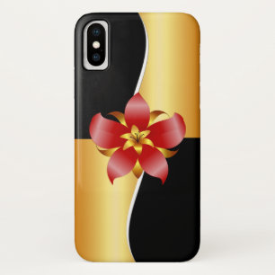 Elegance Floral Design in Black and Gold iPhone X Case