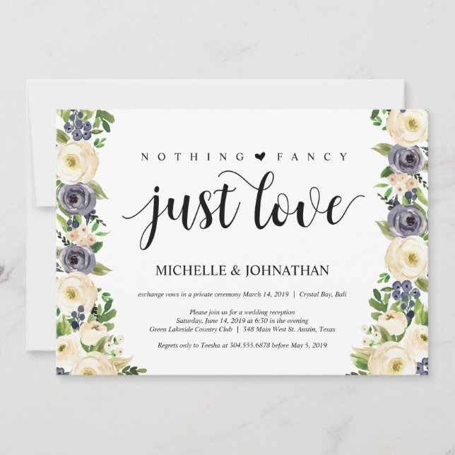 Elegance floral Elopement Reception Invitations (Front)