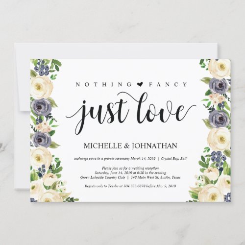 Elegance floral Elopement Reception Invitations