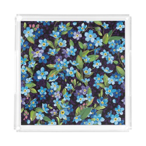 Elegance Forget_Me_Not Floral Pattern Acrylic Tray