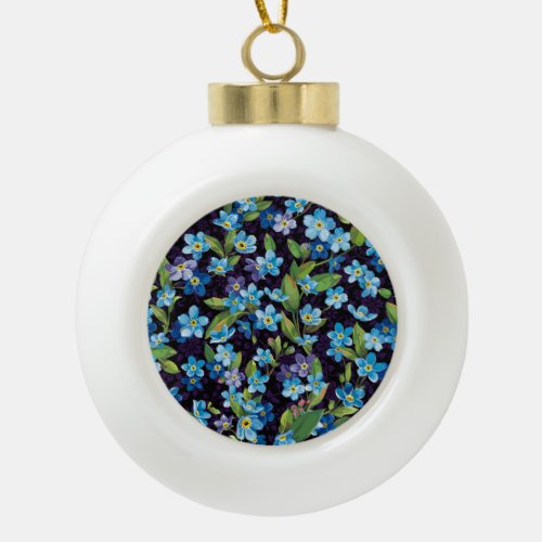 Elegance Forget_Me_Not Floral Pattern Ceramic Ball Christmas Ornament