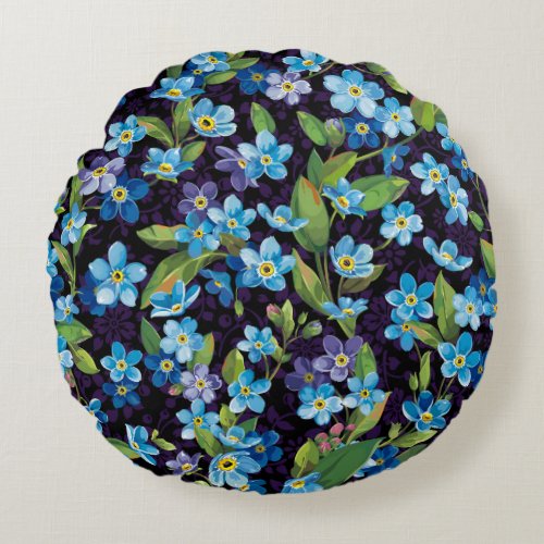 Elegance Forget_Me_Not Floral Pattern Round Pillow