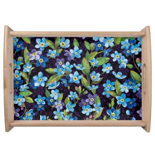 Elegance Forget-Me-Not Floral Pattern Serving Tray (Front)
